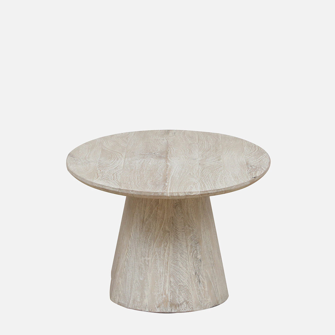 Sandblasted Mango Wood Coffee Table in Whitewash Finish - side view