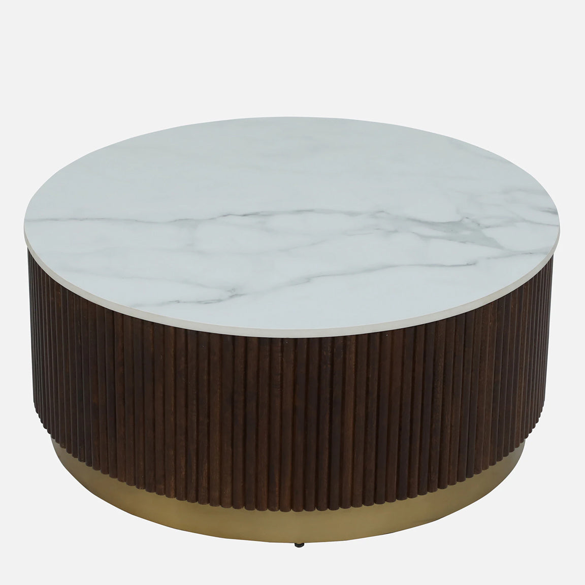 Sheesham Wood Coffee Table with White Porcelain Top and in Fluted Design - upholstery detail