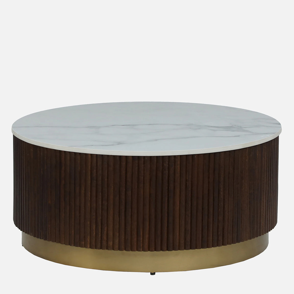 Sheesham Wood Coffee Table with White Porcelain Top and in Fluted Design - alternate view 2