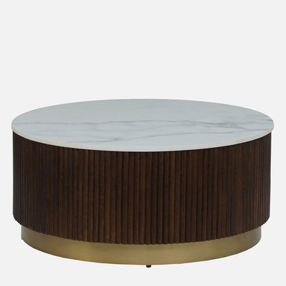 Sheesham Wood Coffee Table with White Porcelain Top and in Fluted Design - alternate view 2