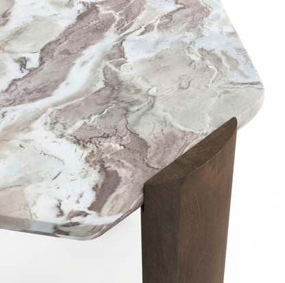 Solid Mango Wood Hexagon Side Table with Sawar Marble Top - close-up detail