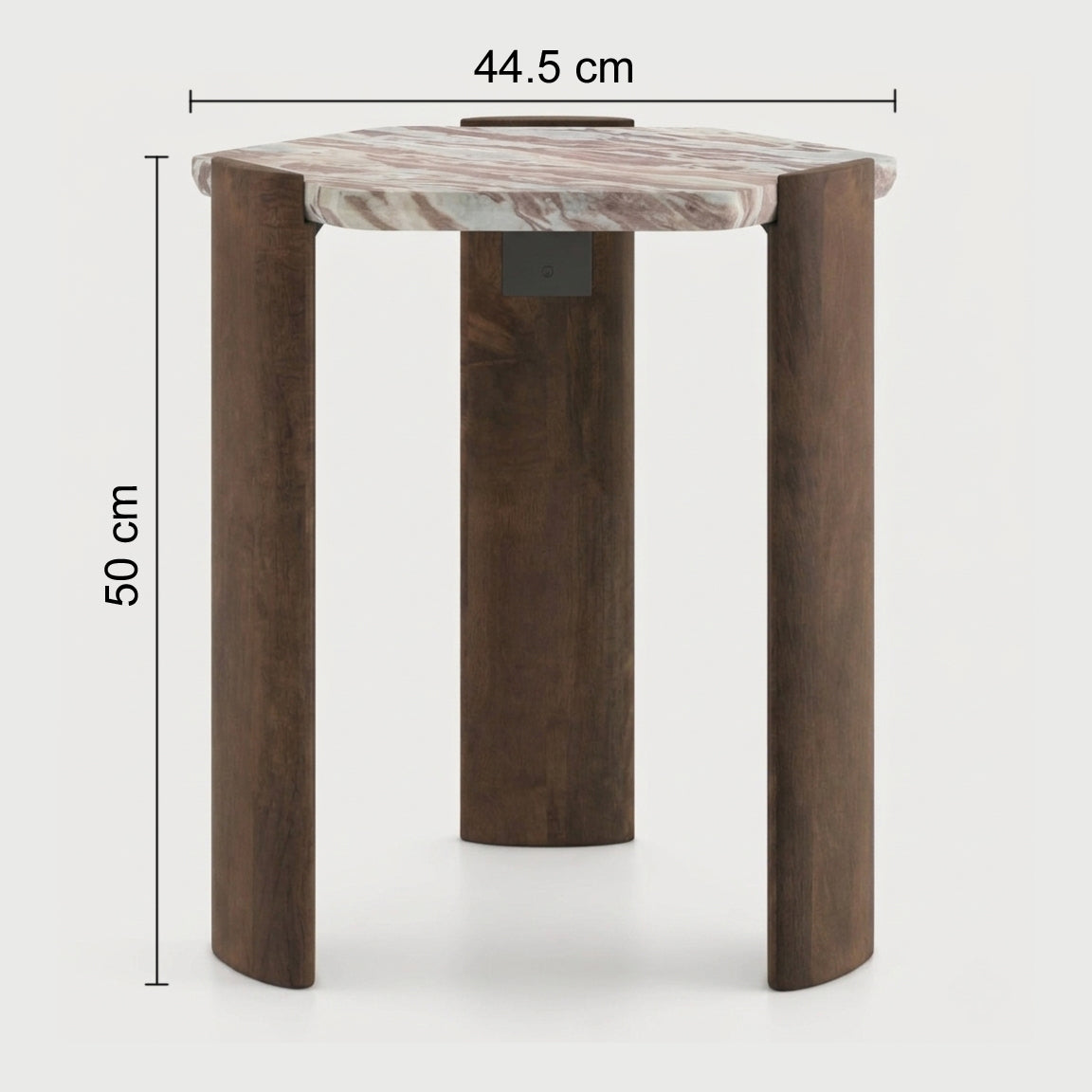 Solid Mango Wood Hexagon Side Table with Sawar Marble Top - dimensions