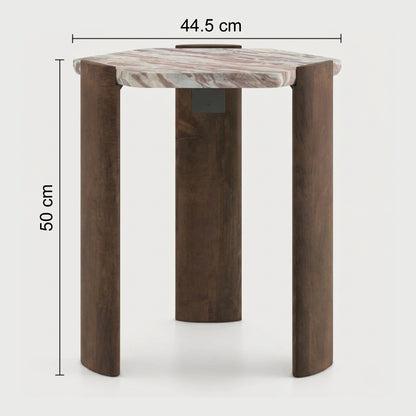 Solid Mango Wood Hexagon Side Table with Sawar Marble Top - dimensions