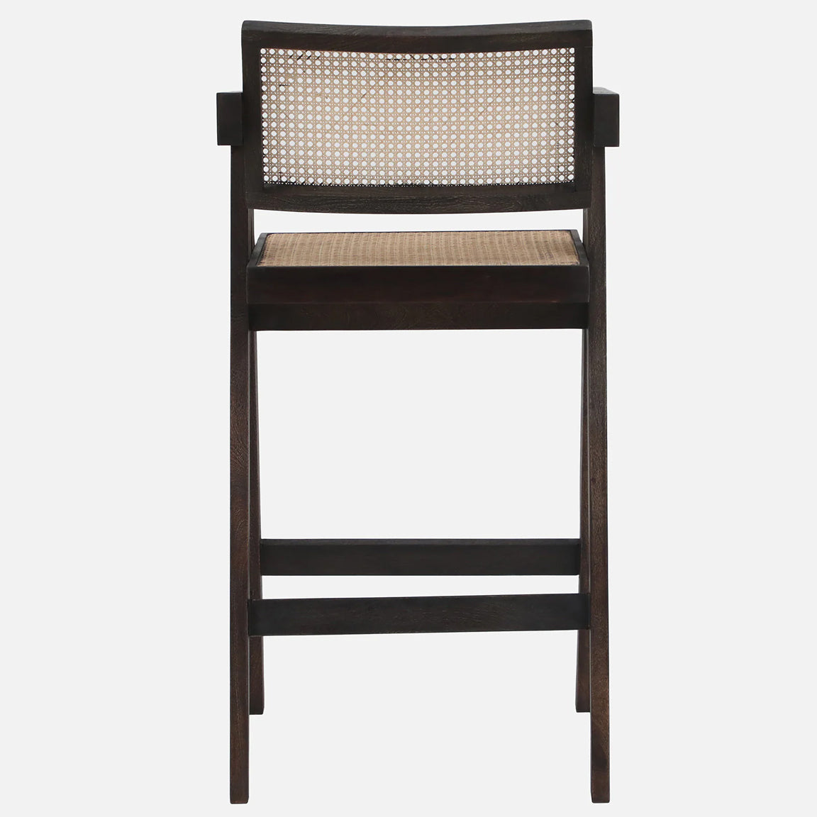 Rebecca Cane & Wood Bar Chair - Solid Wood Bar Chair In Sandblasted Danish Walnut Finish And Cane Seat Bk View