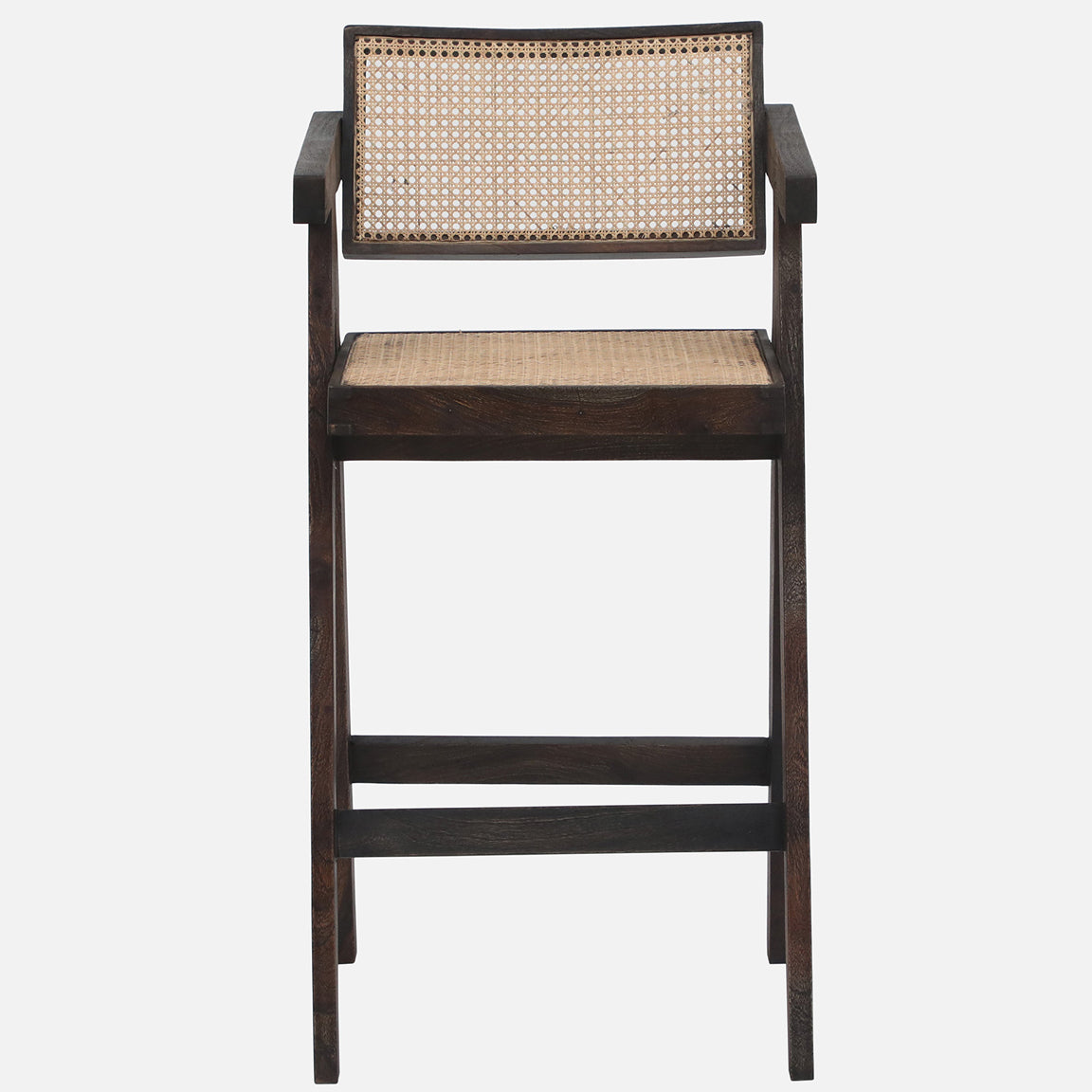 Rebecca Cane & Wood Bar Chair - Solid Wood Bar Chair In Sandblasted Danish Walnut Finish And Cane Seat F View