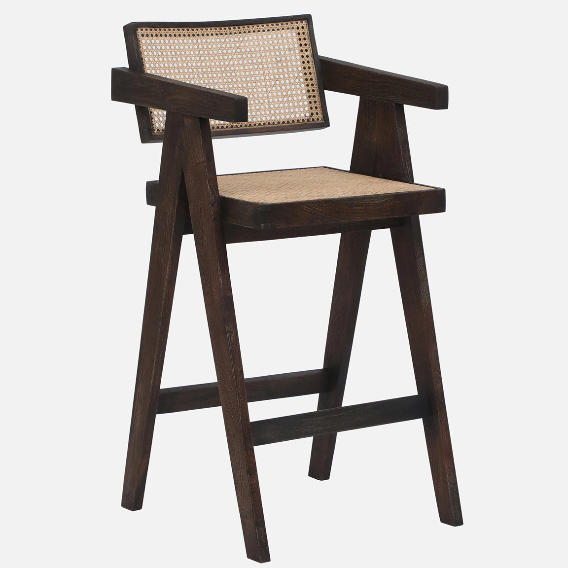 Rebecca Cane & Wood Bar Chair - Solid Wood Bar Chair In Sandblasted Danish Walnut Finish And Cane Seat