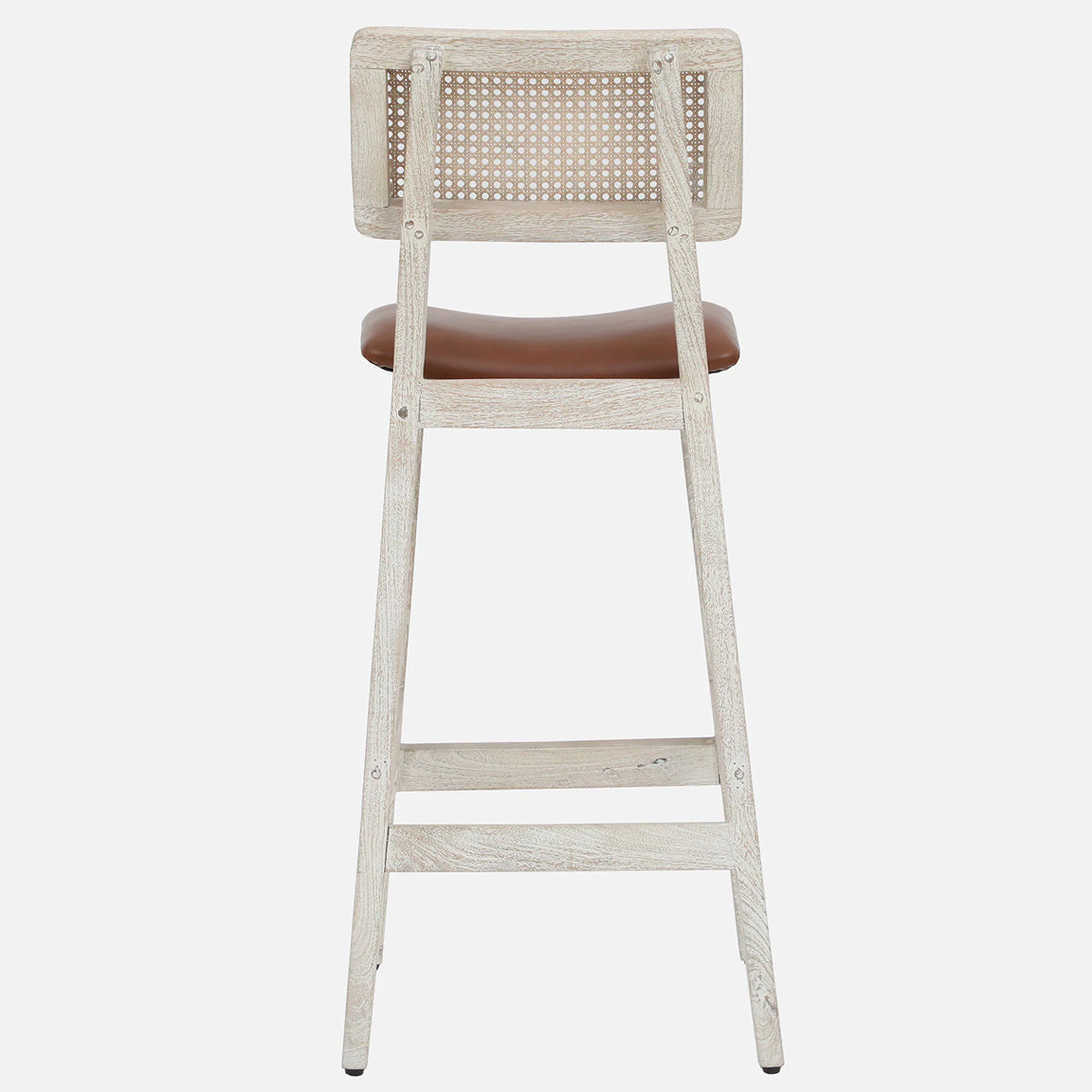 Megan Wooden Bar Chair - Solid Wood Bar Chair With Whitewash Finish And Cane Backrest Bk View