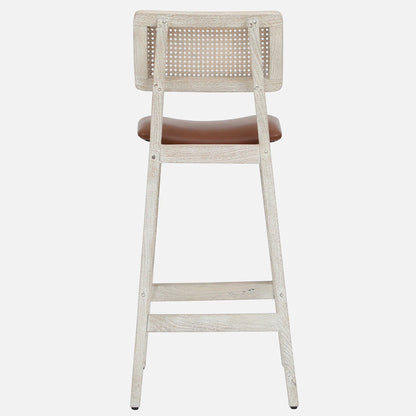 Megan Wooden Bar Chair - Solid Wood Bar Chair With Whitewash Finish And Cane Backrest Bk View