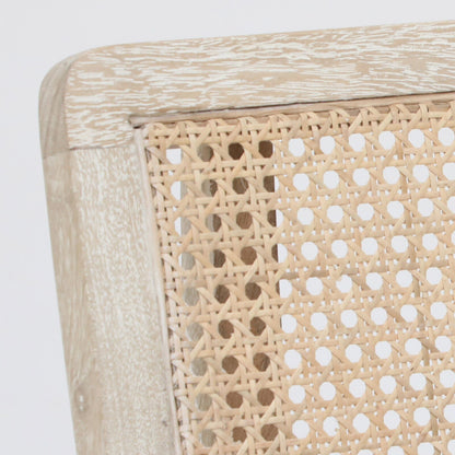 Megan Wooden Bar Chair - Solid Wood Bar Chair With Whitewash Finish And Cane Backrest C View