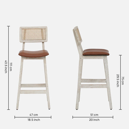Megan Wooden Bar Chair - Solid Wood Bar Chair With Whitewash Finish And Cane Backrest Dimensions