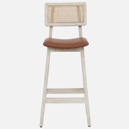 Megan Wooden Bar Chair - Solid Wood Bar Chair With Whitewash Finish And Cane Backrest F View