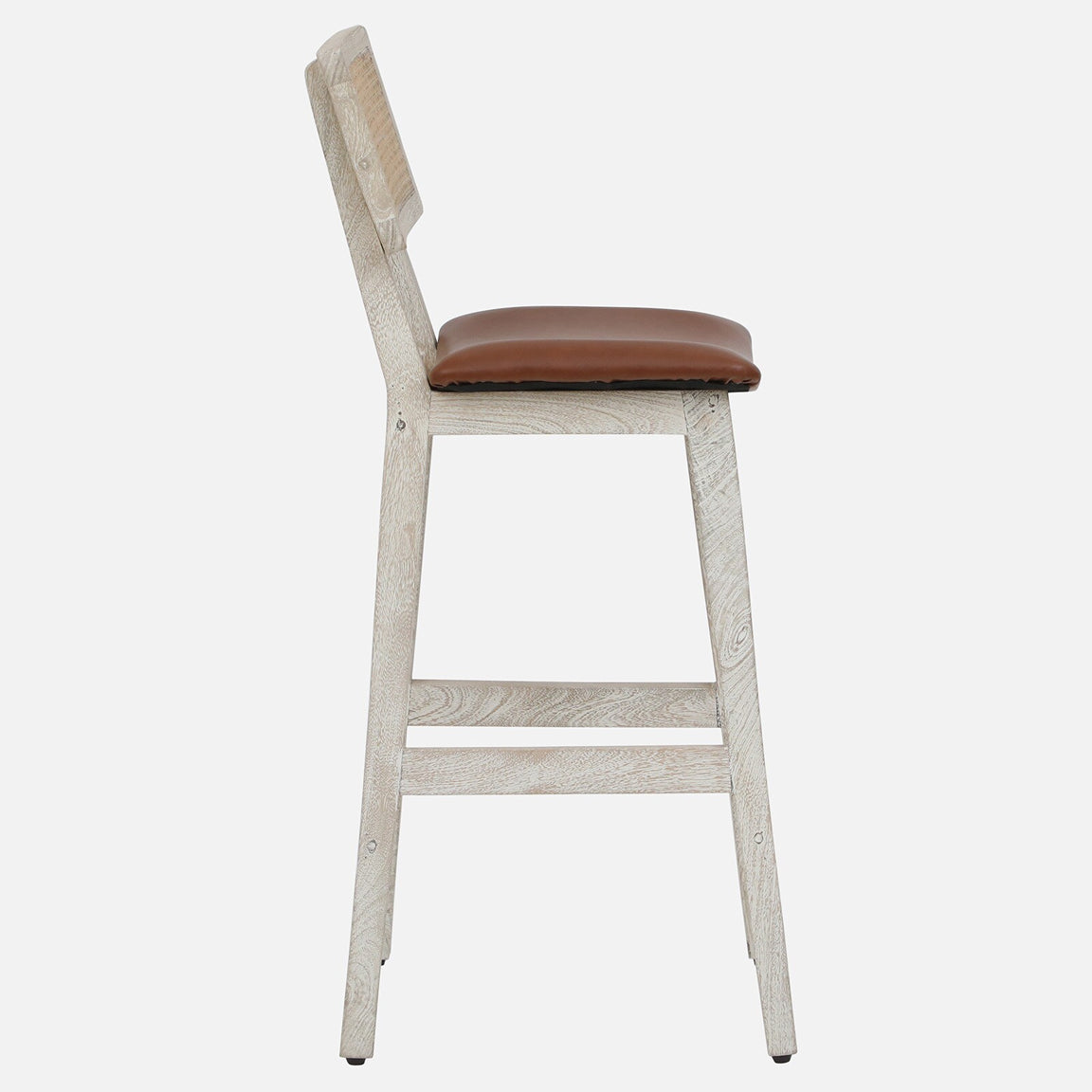 Megan Wooden Bar Chair - Solid Wood Bar Chair With Whitewash Finish And Cane Backrest S View