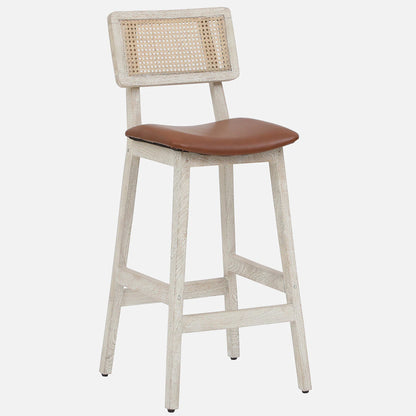 Megan Wooden Bar Chair - Solid Wood Bar Chair With Whitewash Finish And Cane Backrest