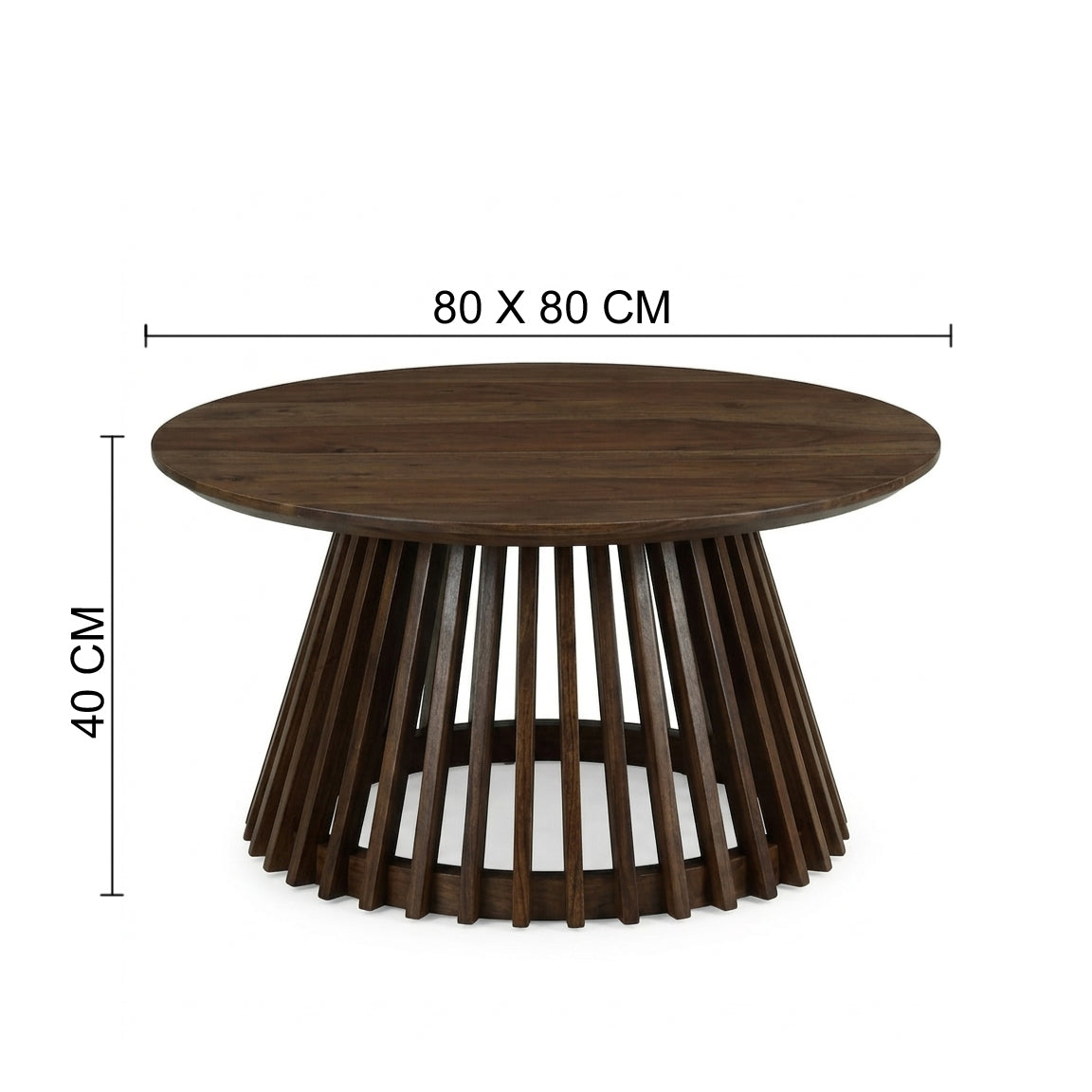 Eva Round Wood Coffee Table - Solid Wood Coffee Table In Danish Walnut Finish Dimensions