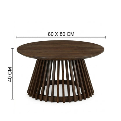 Eva Round Wood Coffee Table - Solid Wood Coffee Table In Danish Walnut Finish Dimensions