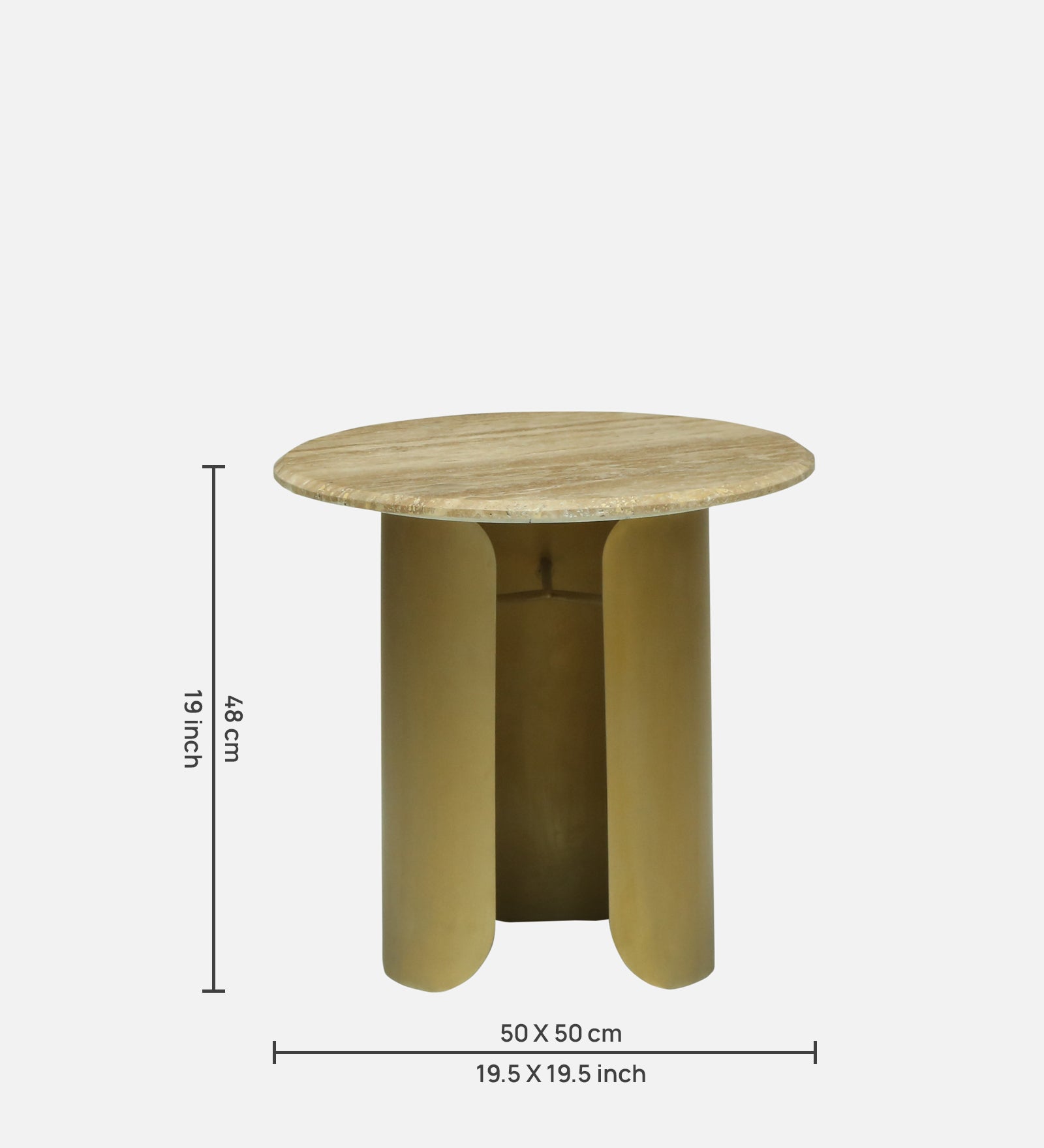 Round Travertine Side Table with Metallic Gold Pedestal Base - dimensions