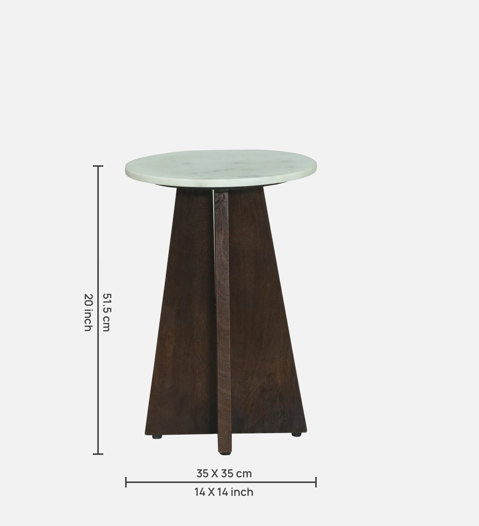 Round White Marble Side Table with Sculptural Dark Wood Pedestal Base - alternate view 5