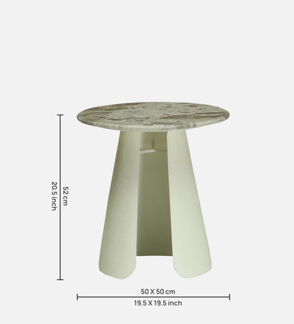 Round Beige Marble Side Table with Textured Ivory Pedestal Base - alternate view 7