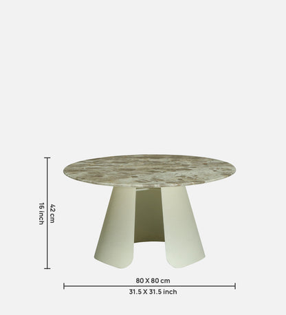 Round Beige Marble Coffee Table with Textured Ivory Pedestal Base - dimensions