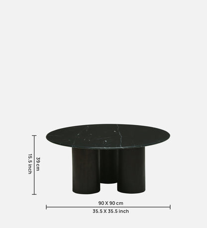 Round Black Marble Coffee Table with Triple Cylindrical Base - dimensions